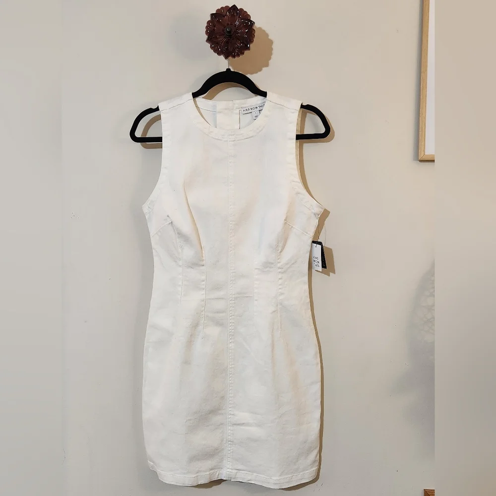 And Now This NWT S White Denim Cotton Sleeveless A-line Dress - Picture 4 of 6